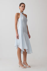 Evelina Halter Asymmetric Hem Midi Dress - Ice Blue
