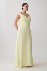Mabel Off Shoulder Chiffon Maxi Dress - Lemon