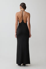 Hana Slinky Plunge Maxi Dress - Black
