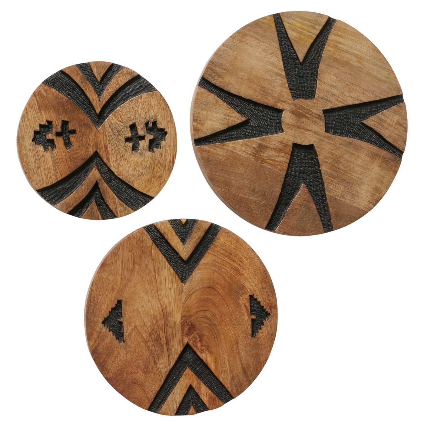 Wall Decor Wood Dalane Mango Wood Round Geometric Wall Object Boho Ethnic Set of 3