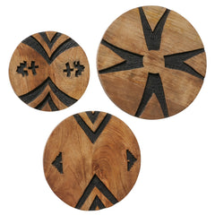 Wall Decor Wood Dalane Mango Wood Round Geometric Wall Object Boho Ethnic Set of 3