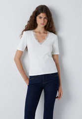 V NECK FASHION JERSEY | Top mit Spitze