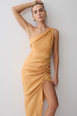 Birgit Linen Midi Dress With Hardware - Deep Peach