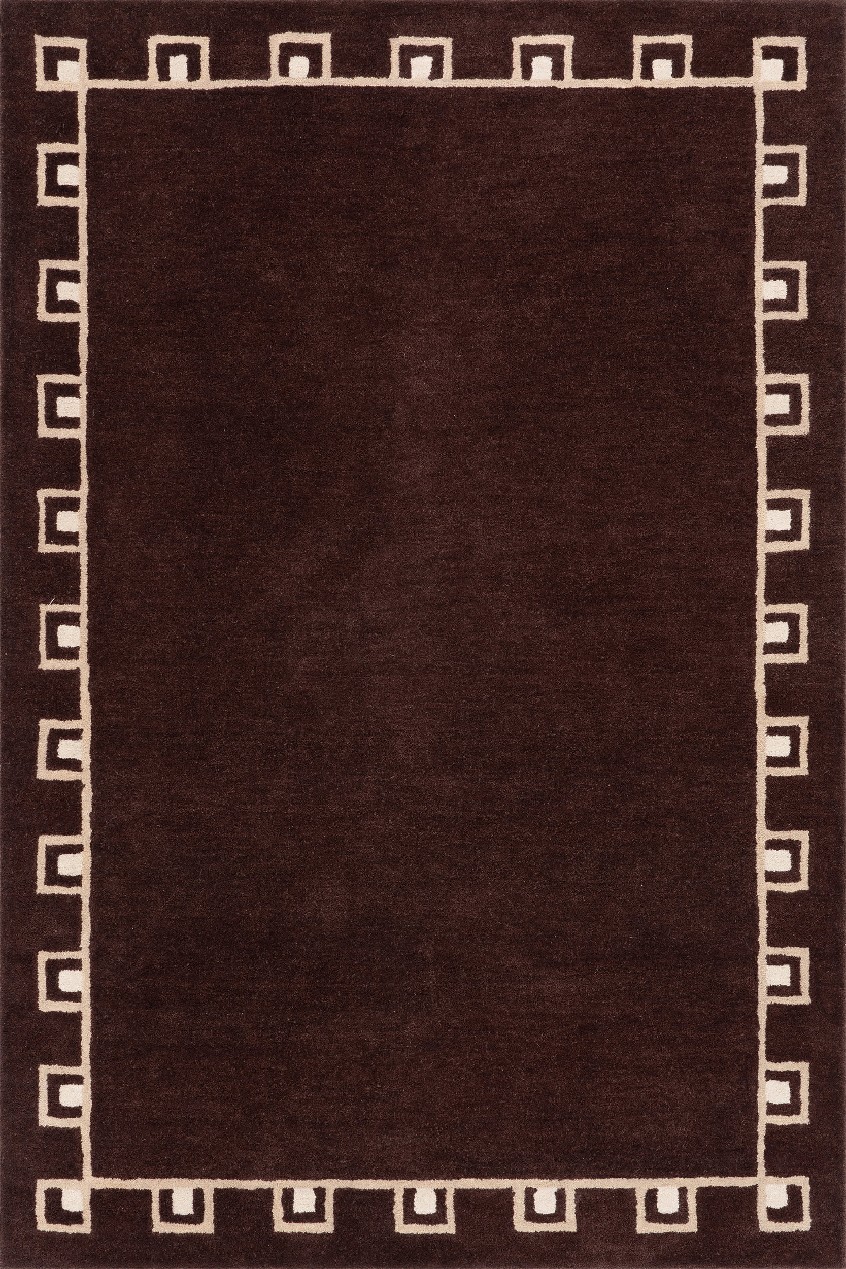 Isolated view of Dark Brown Rectangle Yves Bordered Wool Rug by Nate Berkus, showcasing its design