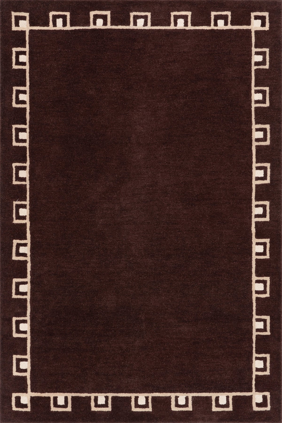 Isolated view of Dark Brown Rectangle Yves Bordered Wool Rug by Nate Berkus, showcasing its design