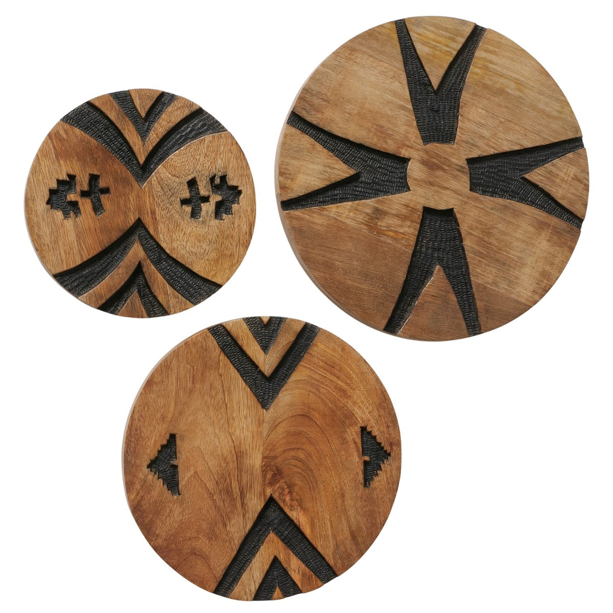Wall Decor Wood Dalane Mango Wood Round Geometric Wall Object Boho Ethnic Set of 3