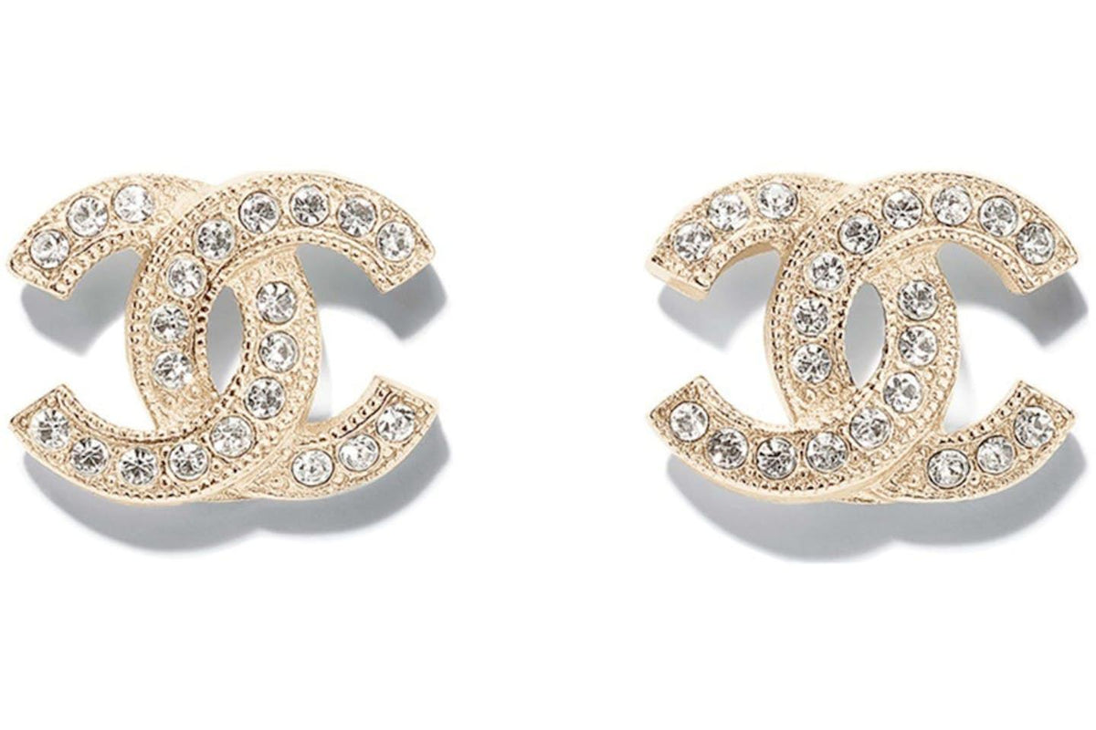 Chanel Crystal Mini CC Earrings in Gold