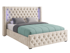 Lit coffre capitonné avec LED en velours - NOUR en velours beige – Vue de face