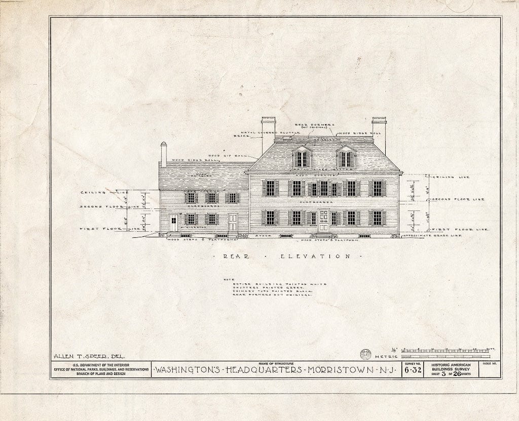 Historic Pictoric : Blueprint HABS NJ,14-MORTO,2- (Sheet 3 of 27) - Colonel Jacob Ford Jr. House, 230 Morris Street, Morristown, Morris County, NJ
